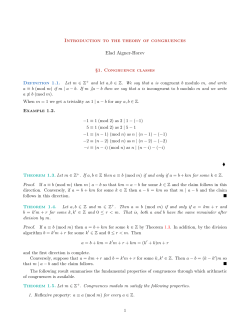 Introduction to the theory of congruences Elad Aigner