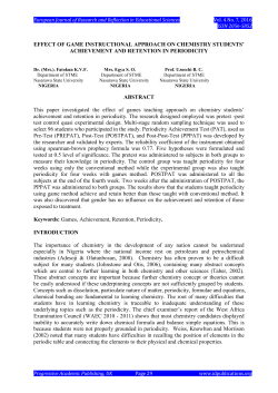 EFFECT OF GAME INSTRUCTIONAL APPROACH ON CHEMISTRY