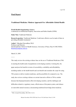 Final Report Traditional Medicine: Modern Approach For Affordable
