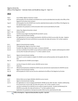 Important Calendar Dates 2015-2017