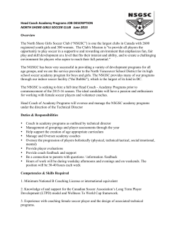 Head Coach Academy Programs JOB DESCRIPTION NORTH