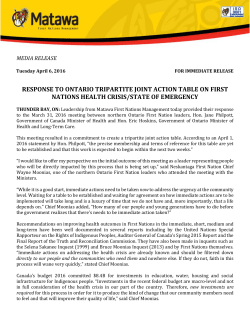 response to ontario tripartite joint action table on first nations health