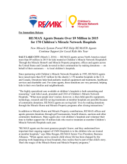 RE/MAX Agents Donate Over $9 Million in 2015 for 170 Children`s
