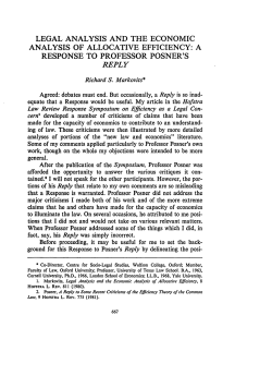 Legal Analysis and the Economic Analysis of Allocative Efficiency: A