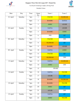 Date Day Time Game No. Team 1 Team 2 01