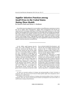 Supplier Selection Practices among Small Firms in the United States