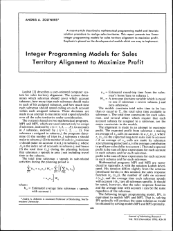Integer Programming Models for Sales Territory Alignment to