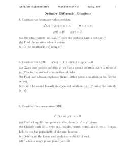 Ordinary Differential Equations 1. Consider the boundary value