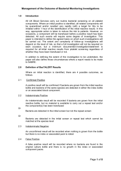 Management of the Outcome of Bacterial Monitoring Investigations