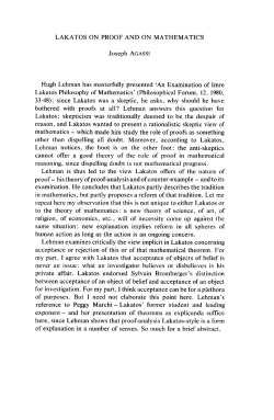 LAKATOS ON PROOF AND ON MATHEMATICS Hugh Lehman has