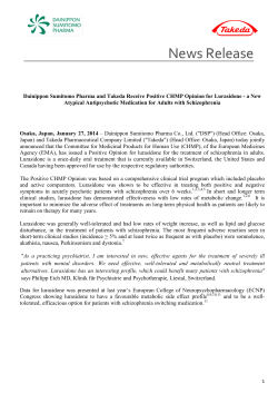 Dainippon Sumitomo Pharma and Takeda Receive Positive CHMP