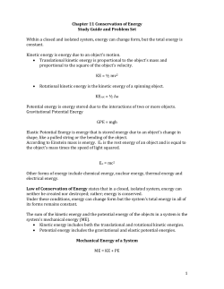 Chapter 11 Conservation of Energy Study Guide and Problem Set