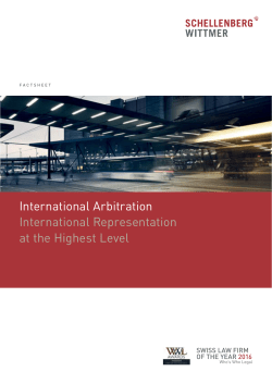 International Arbitration International Representation at the Highest