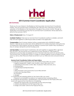2015 Summer Event Coordinator Application Job Summary Thank