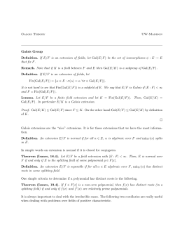Galois Theory UW-Madison Galois Group Definition. If E/F is an