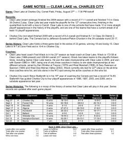 GAME NOTES --- CLEAR LAKE vs