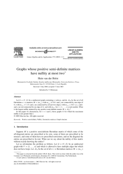 Graphs whose positive semi-definite matrices have nullity at most two