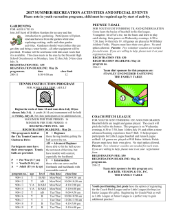 2017 SUMMER RECREATION ACTIVITIES AND SPECIAL EVENTS