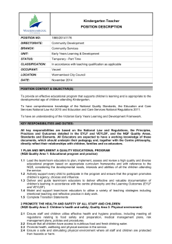 Kindergarten Teacher POSITION DESCRIPTION