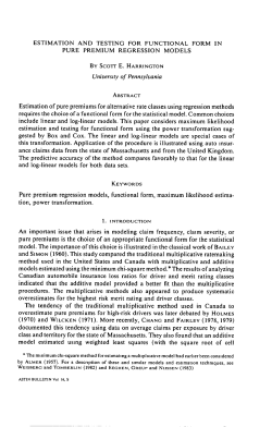 estimation and testing for functional form in pure premium
