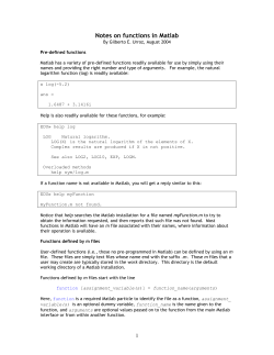 Notes on functions in Matlab