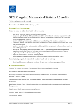 KTH | SF2950 Applied Mathematical Statistics 7.5 credits