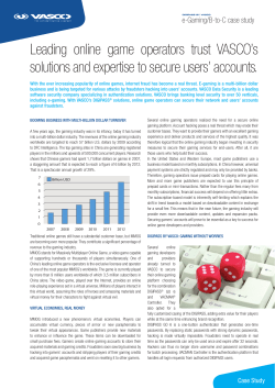Leading online game operators trust VASCO`s solutions and