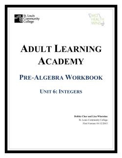 Algebra Workbook Unit 6: Integers