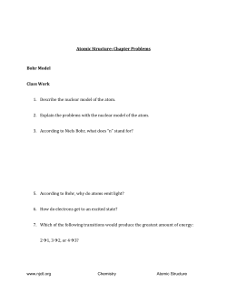 Atomic Structure: Chapter Problems Bohr Model Class Work
