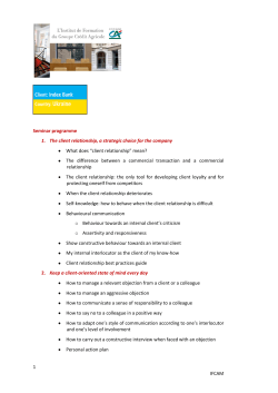 1 IFCAM Seminar programme 1. The client relationship, a strategic