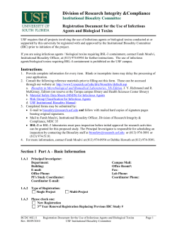 Registration document for the Use of Infectious Agents and
