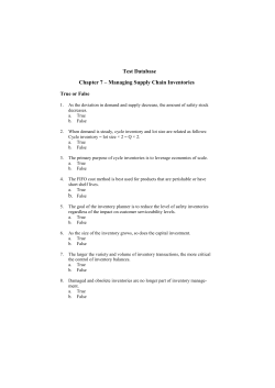 Test Database Chapter 7 &ndash; Managing Supply Chain Inventories