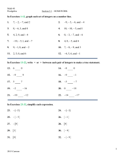 In Exercises 1-12, graph each set of integers on a number line. 1. 7