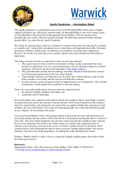 Apollo Syndrome &ndash; Information Sheet