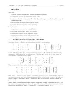 1 Overview 2 The Matrix-vector Equation Viewpoint