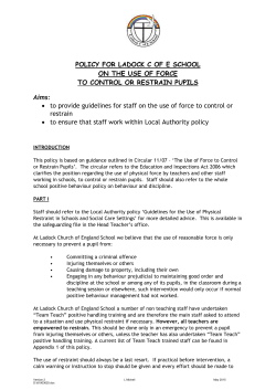 Model School Policy on the use of force to control or restrain pupils