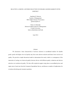 BEAUTIFUL LEMONS: ADVERSE SELECTION IN DURABLE