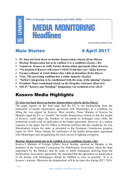 Headlines &ndash; 04.04.2017 - UNMIK Media Observer