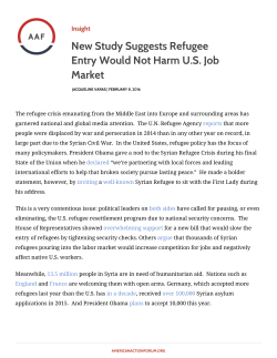 New Study Suggests Refugee Entry Would Not Harm U.S. Job Market
