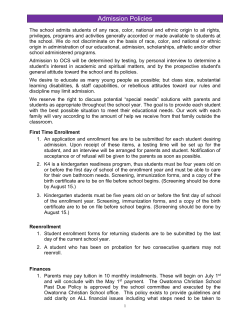 Admission Policies - Owatonna Christian School