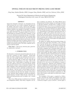 optimal time-of-use electricity pricing using game theory