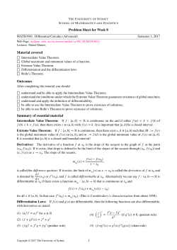 MATH1901 - Problem Sheet for Week 8