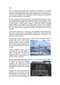 1 Hi all, This is my last update covering the last period of my