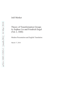 Theory of Transformation Groups, by S. Lie and F. Engel (Vol. I