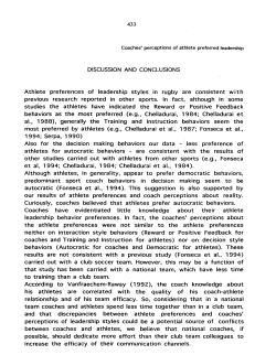 DISCUSSION AND CONCLUSIONS Athlete preferences