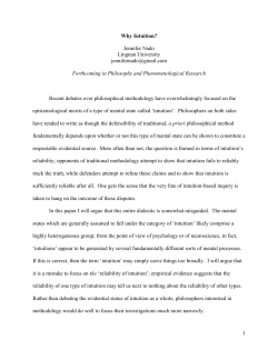 1 Why Intuition? Jennifer Nado Lingnan University jennifernado