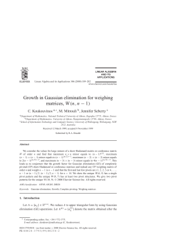 Growth in Gaussian elimination for weighing matrices, W (n, n &minus; 1)