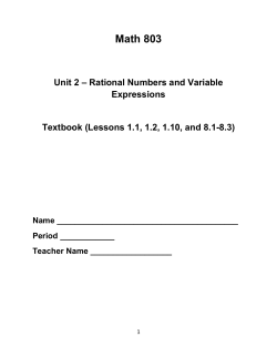 Unit 2 Notes - Rational Numbers and Variable Expressions