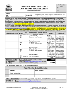 Tennis Camp Registration Form Orange Hunt Swim Club, Inc. Page