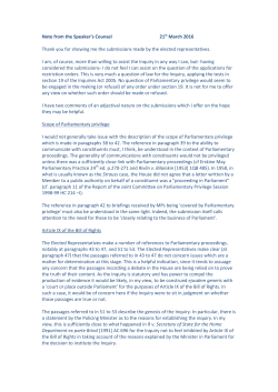 Note from the Speaker`s Counsel 21st March 2016 Thank you for